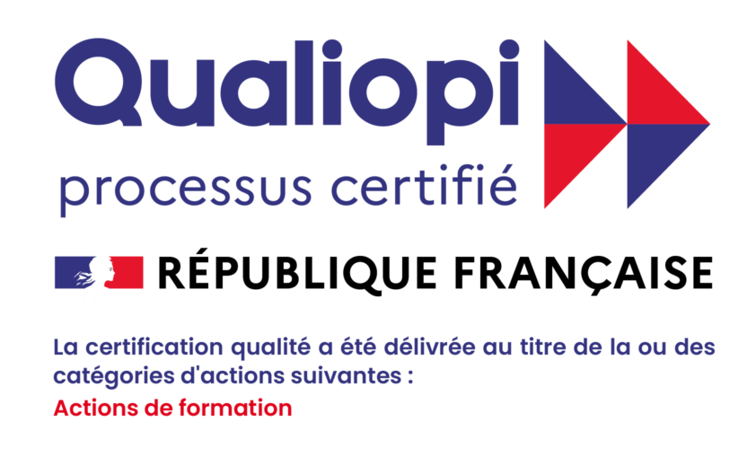 Logo Qualiopi, processus certifié, République française. La certification qualité a été délivrée au titre de la ou des catégories d'actions suivantes : actions de formation.